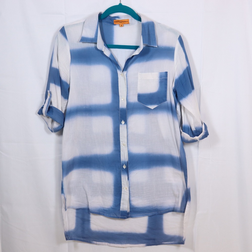 Roberta Freymann Button Down‎ Shirt S Blue Womens Shibori Hi-Low Tunic